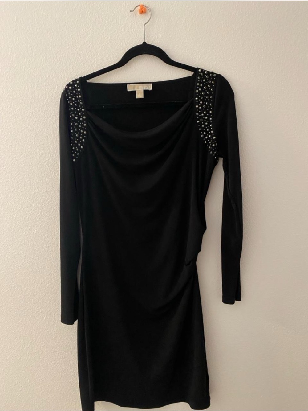 Michael Kors Black Long-Sleeve Dress with Studded Shoulders